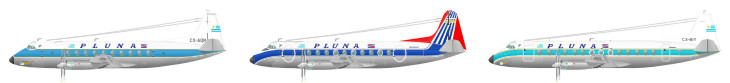 Posteriores esquemas de los Viscount 769D CX-AQN y CX-AQO, y del Super Viscount 820 CX-BIY - diseo Pilotoviejo