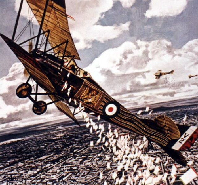 El SVA de Gabriele D'Annunzio lanzando volantes de propaganda sobre Viena. (http://www.leachintl.com/heritage/heritage-1-99.html)